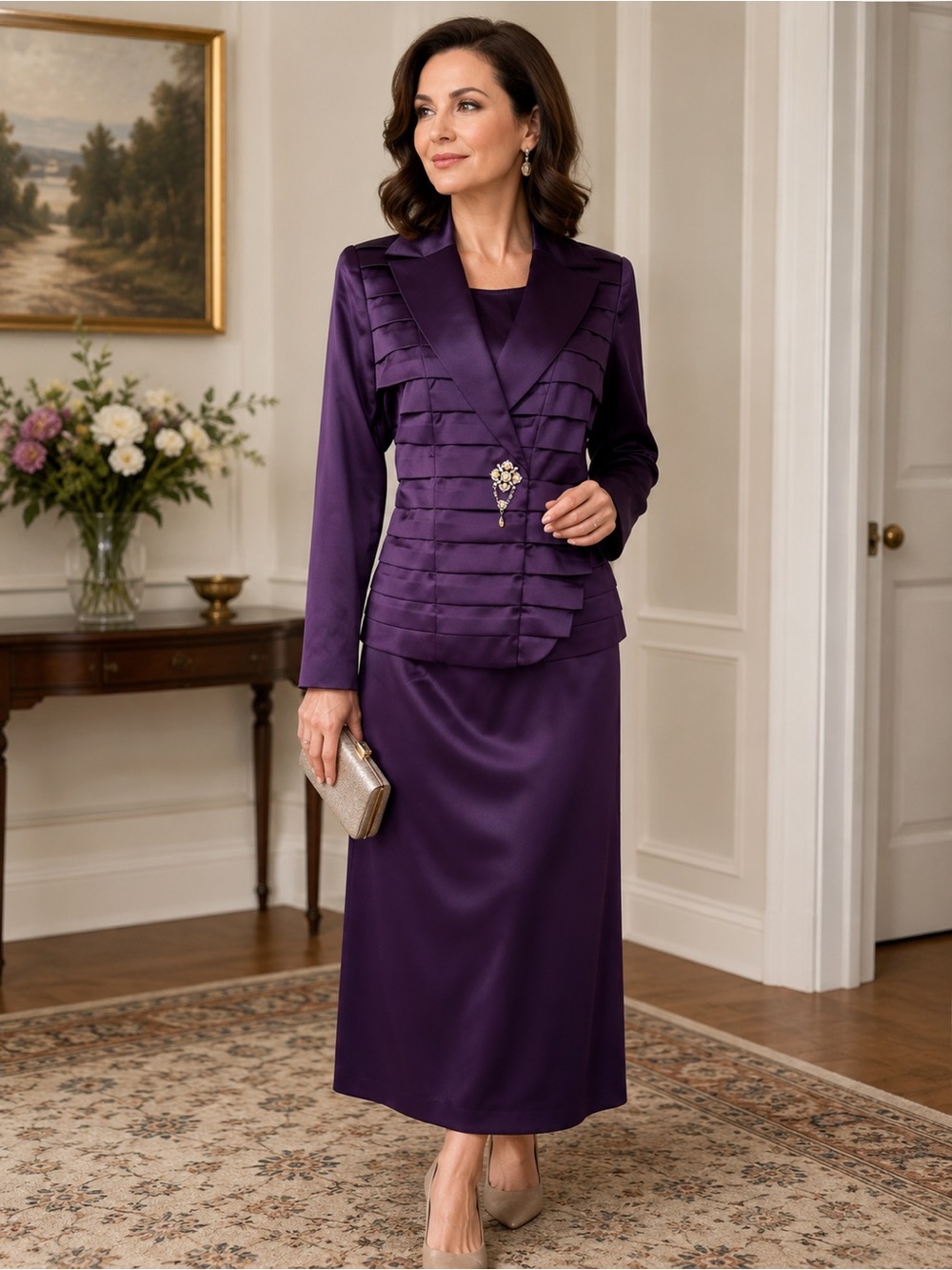 BMJ Studio NWT 3-Piece Formal Skirt Suit Set Deep Purple Plum Event Church 10